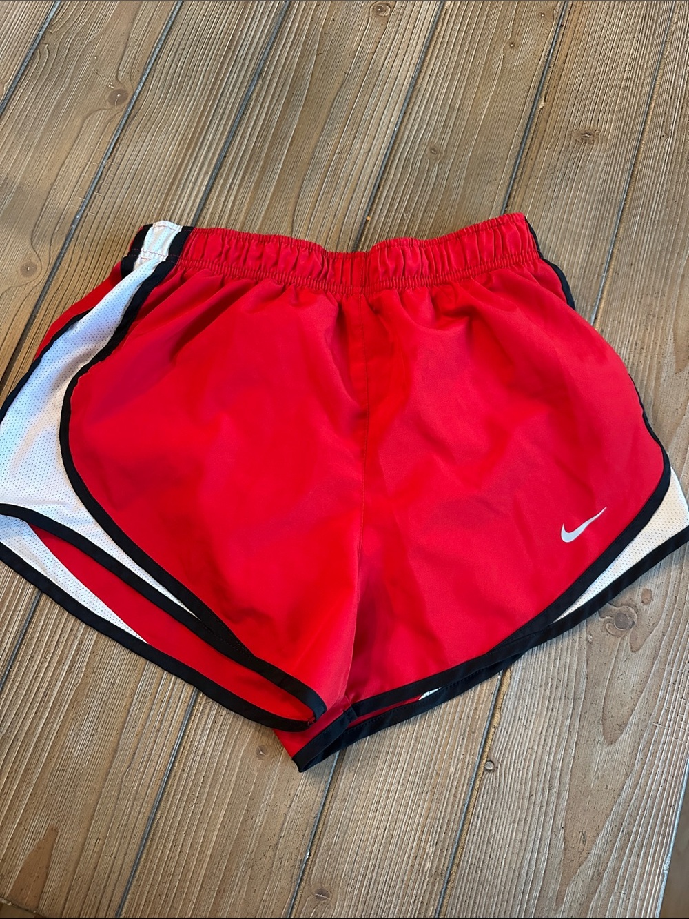 Nike Red Girls' Athletic Shorts with White and Black Trim